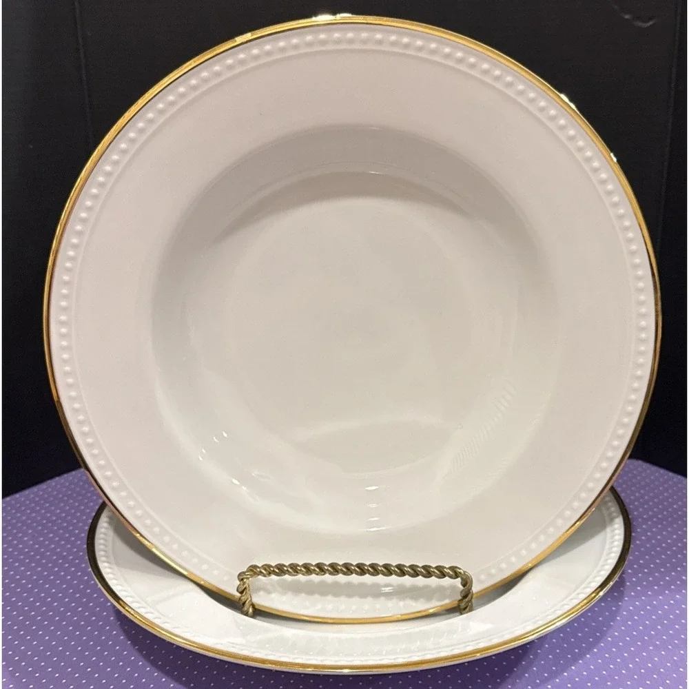 Pier 1 Gold Line Rimmed Soup Bowl Bowls 9 Inch Set Of 2